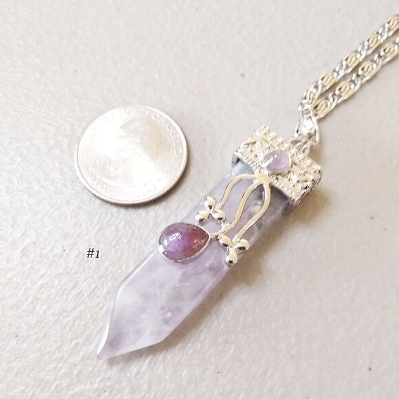 Utterly Feminine! Amethyst Bar Necklace with Ornate Stainless Steel Chain - Picture 5 of 12
